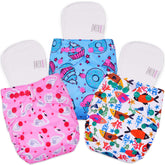 Reusable Baby Cloth Diaper with Adjustable Snap Buttons and Inserts (Set of 3)